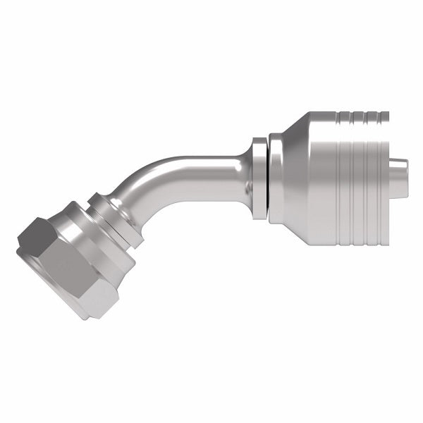 4S6BFA6 Aeroquip by Danfoss | 4 Wire 4S Female BSPP Swivel 60° Cone Seat 45° Elbow (BFA) Crimp Fitting | -06 Female BSPP Swivel x -06 Hose Barb | Steel