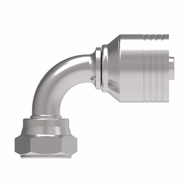4S6BFB6 Aeroquip by Danfoss | 4 Wire 4S Female BSPP Swivel 60° Cone Seat 90° Elbow (BFB) Crimp Fitting | -06 Female BSPP Swivel x -06 Hose Barb | Steel