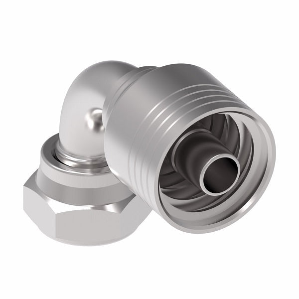 4S6BFB6 Aeroquip by Danfoss | 4 Wire 4S Female BSPP Swivel 60° Cone Seat 90° Elbow (BFB) Crimp Fitting | -06 Female BSPP Swivel x -06 Hose Barb | Steel
