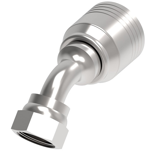 4S12FRA12 Aeroquip by Danfoss | 4 Wire Female ORS Swivel 45° Elbow (FRA) Crimp Fitting | -12 Female O-Ring Face Seal Swivel x -12 Hose Barb | Steel