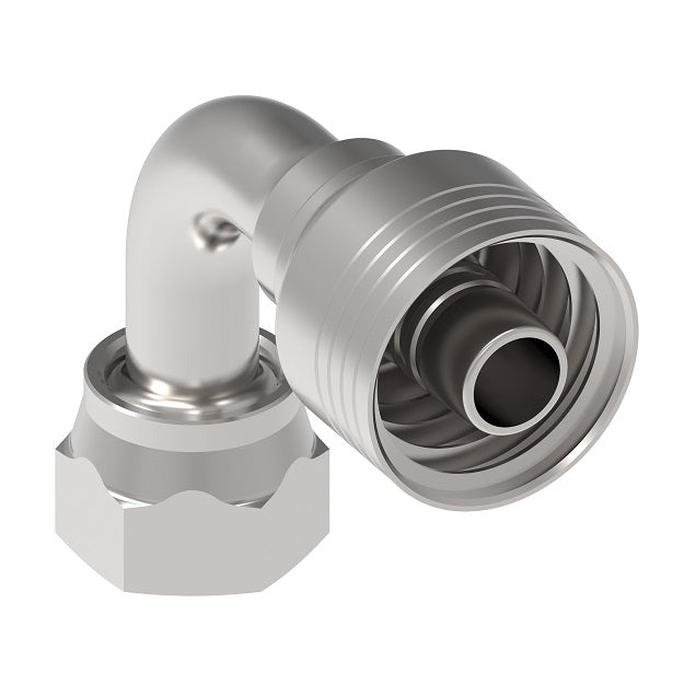 4S10FRB10.047 Aeroquip by Danfoss | 4 Wire Female ORS Swivel 90° Elbow (FRB) Crimp Fitting | -10 Female O-Ring Face Seal Swivel x -10 Hose Barb | Steel