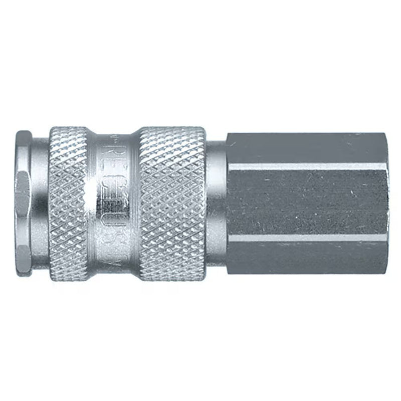 9214 25 13 by Parker | Legris Coupler Quick Disconnect | 1/4" Female BSPP Thread | 19 mm Hex | 56 mm Length | Straight | Nickel-Plated Brass/Steel