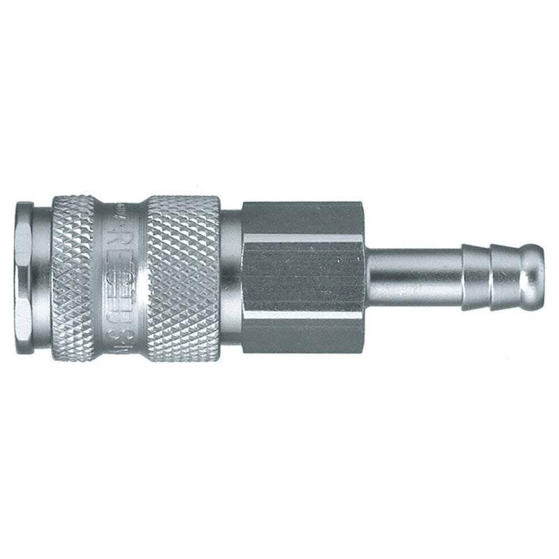 9223 25 06 by Parker | Legris Coupler Quick Disconnect | 6 mm Hose Barb | 19 mm Hex | 74 mm Length | Straight | Nickel-Plated Brass/Steel
