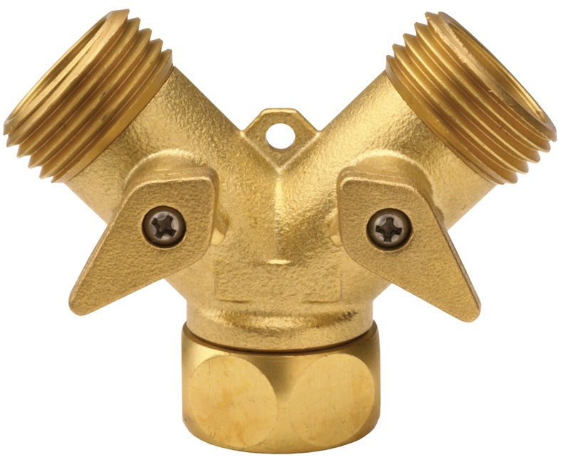 500GHY by Dixon Valve | Garden Hose Y Valve | 3/4" Female GH (NH) Inlet | 3/4" Male GH (NH) Outlets | Forged Brass
