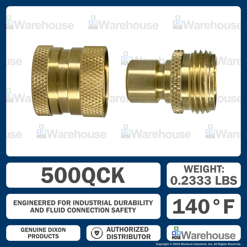 500QCK by Dixon Valve | Garden Hose Quick Disconnect Coupling | 3/4" Male GHT x 3/4" Female GHT | Complete Assembly | Unvalved | Brass