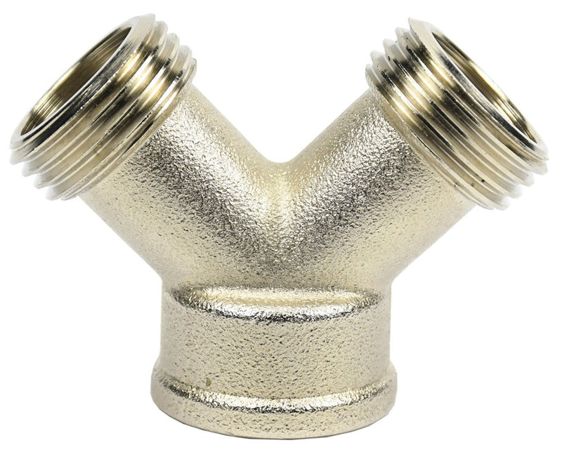 500YCF by Dixon Valve | Garden Hose Y Coupler | 3/4" Female NH Inlet | 3/4" Male NH Outlets | Nickel Plated Brass