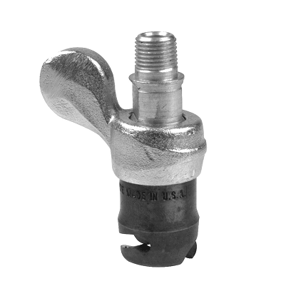 50491 by Alemite | Pin Type Coupler | Thread: 1/8" Male NPTF with Wing | Pressure: 10000 PSI | 45° Elbow