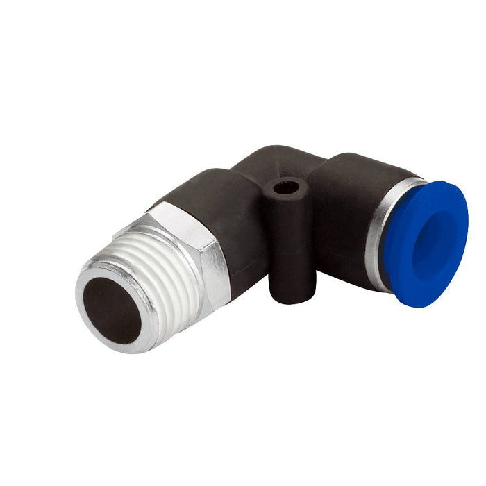 PCNY2501-L-04-08 by Brennan Inc. | -04 Tube x -08 Male NPT | 90° Elbow | Long | Glass Reinforced Nylon