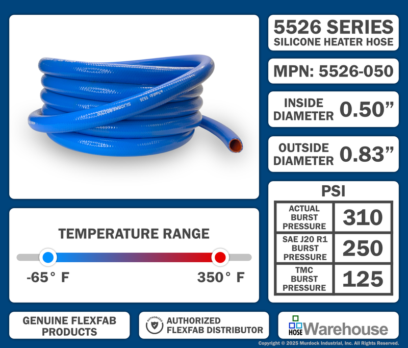 5526-050x25 by FlexFab | Series 5526 | 1-ply Standard Heater Hose | 0.50" ID | 0.83" OD | Blue | 25ft Boxes