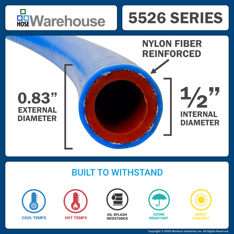 5526-050x25 by FlexFab | Series 5526 | 1-ply Standard Heater Hose | 0.50" ID | 0.83" OD | Blue | 25ft Boxes