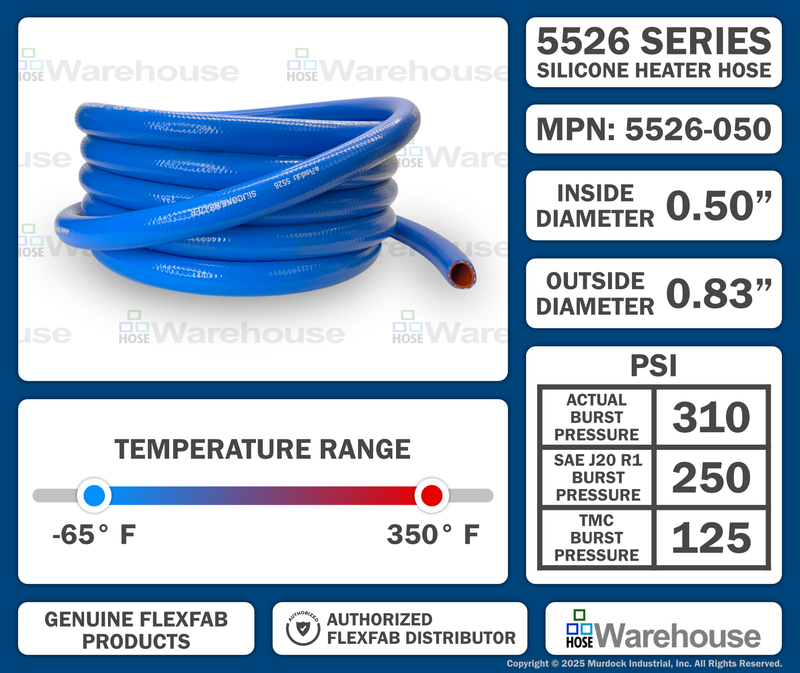5526-050x50 by FlexFab | Series 5526 | 1-ply Standard Heater Hose | 0.50" ID | 0.83" OD | Blue | 50ft Boxes