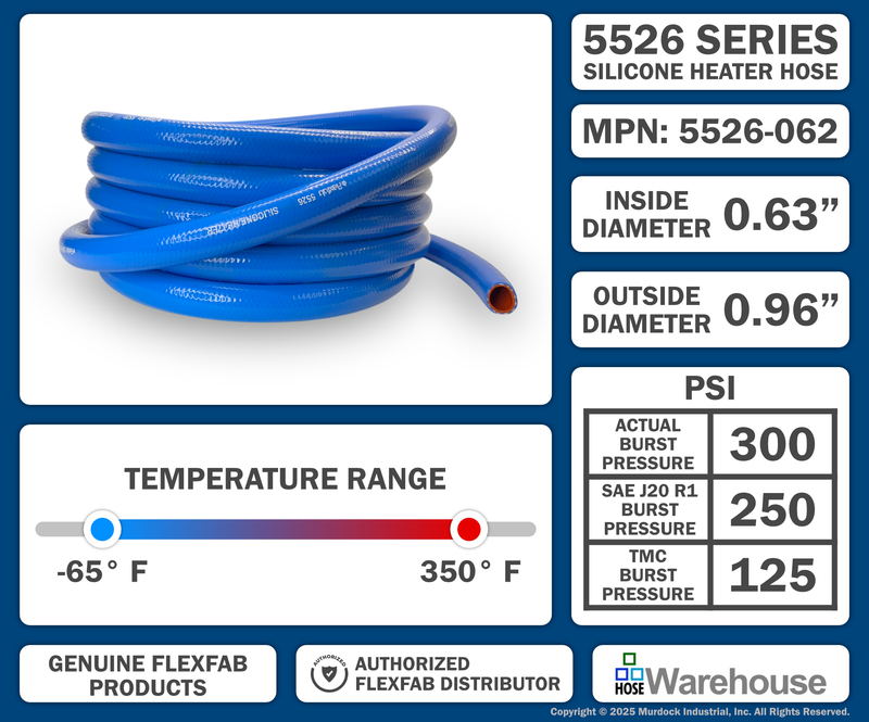5526-062x25 by FlexFab | Series 5526 | 1-ply Standard Heater Hose | 0.63" ID | 0.96" OD | Blue | 25ft Boxes