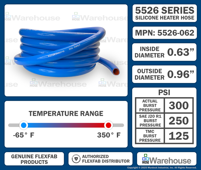 5526-062x50 by FlexFab | Series 5526 | 1-ply Standard Heater Hose | 0.63" ID | 0.96" OD | Blue | 50ft Boxes