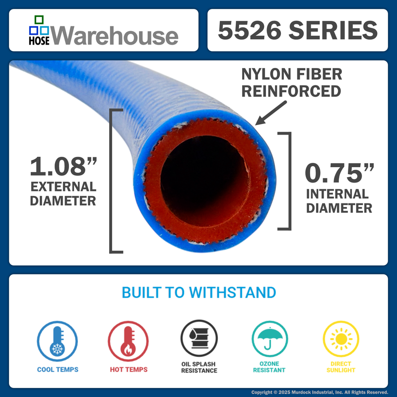 5526-075x25 by FlexFab | Series 5526 | 1-ply Standard Heater Hose | 0.75" ID | 1.08" OD | Blue | 25ft Boxes