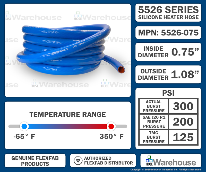 5526-075x50 by FlexFab | Series 5526 | 1-ply Standard Heater Hose | 0.75" ID | 1.08" OD | Blue | 50ft Boxes