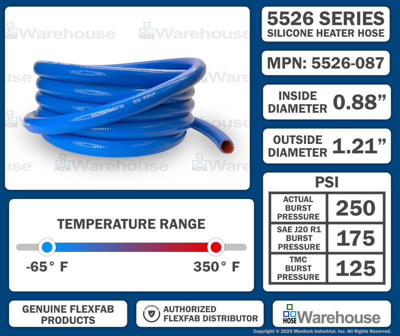 5526-087x50 by FlexFab | Series 5526 | 1-ply Standard Heater Hose | 0.88" ID | 1.21" OD | Blue | 50ft Boxes
