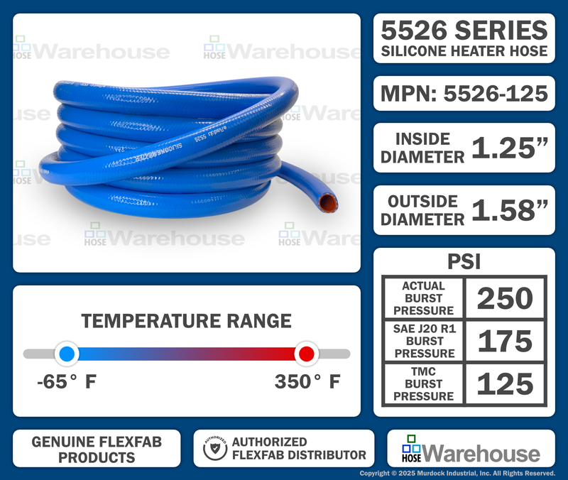 5526-125x50 by FlexFab | Series 5526 | 1-ply Standard Heater Hose | 1.25" ID | 1.58" OD | Blue | 50ft Boxes