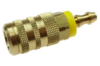 15X6L by Coilhose | CoilFlow™ Six Ball Industrial Interchange Coupler | Manual | 1/4" Body Size | 3/8" Lock-on Hose Barb | Straight | Brass (Type 15)
