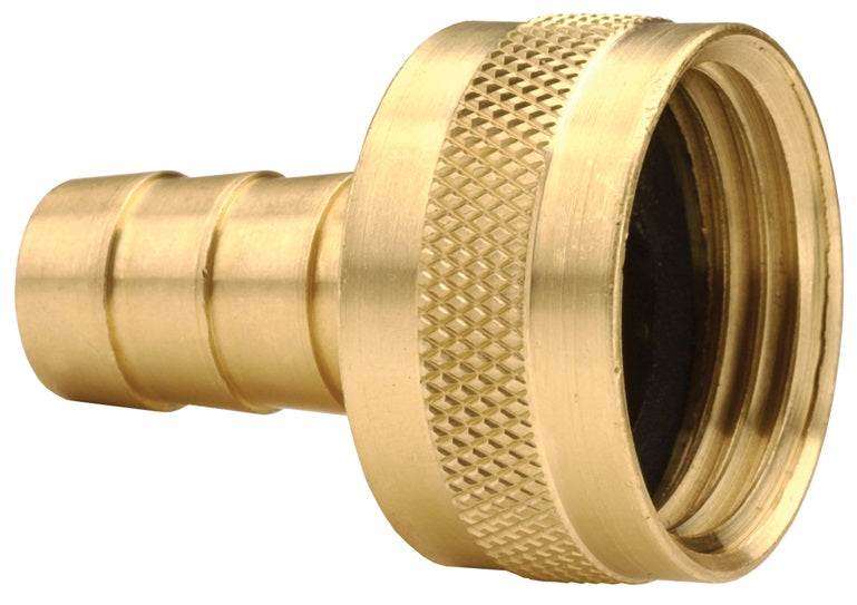 5860812C by Dixon Valve | Short Shank Fitting | Female Coupling | with Round Nut | 3/4" Female GHT x 1/2" Hose ID | 1" Shank Length | Brass