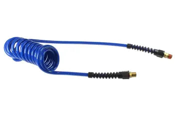 PU38-15A-B by Coilhose | Flexcoil Air Hose | 3/8" Hose ID x 9/16" Hose OD | 3/8" Male NPT Rigid & Swivel Strain Relief Fittings | Blue | Polyurethane | 15ft