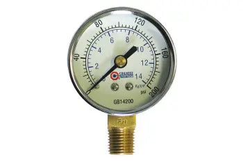 GB14200 by Coilhose | Pressure Gauge | 2" Chrome Dial Gauge | 1/4" Bottom Mount | 0-200 PSI