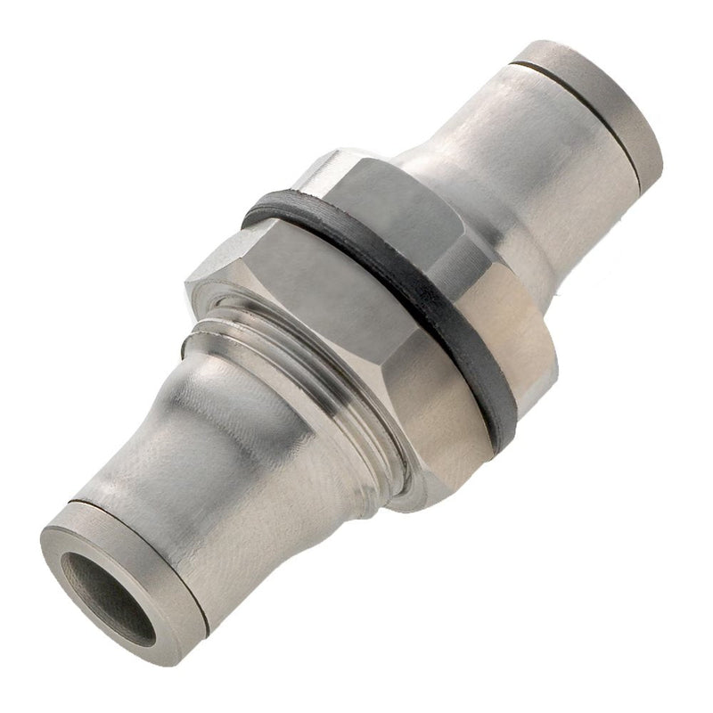 62PLSBH-10M by Parker | Prestolok PLS Push-to-Connect Fittings | Bulkhead Union | 10 mm Tube Size | 50 mm Length | Straight | Stainless Steel | Pack of 2