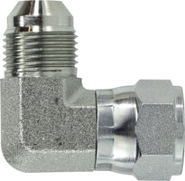 6500-08-12 by Midland | Hydraulic JIC Swivel Nut | 1/2" Male JIC 37° Flare x 3/4" Female JIC 37° Flare | 90° Elbow | Steel