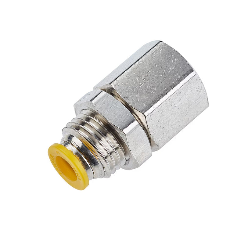 66PLPBH-4M-4G by Parker | Prestolok PLP Push-to-Connect Fittings | Bulkhead | 4mm Bulkhead x 1/4" Female BSPP Thread | 11/16" Hex | 37.85mm Length | 3.175mm Flow Dia. | 12mm Bulkhead Hole Dia. | Straight | Nickel-Plated Brass | Pack of 10