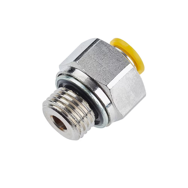 68PLP-8M-6G by Parker | Prestolok PLP Push-to-Connect Fittings | Threaded Fitting | 8mm Connector x 3/8" Male BSPP Thread | 7/8" Hex | 35.14mm Length | 6.350mm Flow Dia. | Straight | Nickel-Plated Brass | Pack of 10