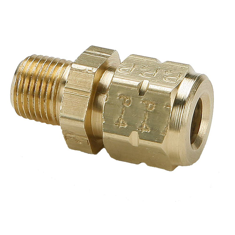 68VL-6-6 by Parker | Vibra-Lok Fittings | 3/8" Tube Size Connector x 3/8" Male Pipe Thread | 11/16" Hex | 1.41" Length | Straight | Brass | Pack of 50