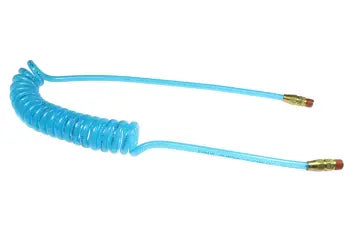 PRE38-254B-T by Coilhose | Flexeel® Reinforced Coiled Air Hose | 3/8" Hose ID x 9/16" Hose OD | 1/4" Male NPT Swivel Reusable Fittings | Transparent Blue | Polyurethane | 25ft