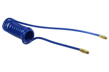 PR38-50-B by Coilhose | Flexcoil Air Hose | 3/8" Hose ID x 9/16" Hose OD | 3/8" Male NPT Reusable Rigid Fittings | Blue | Polyurethane | 50ft