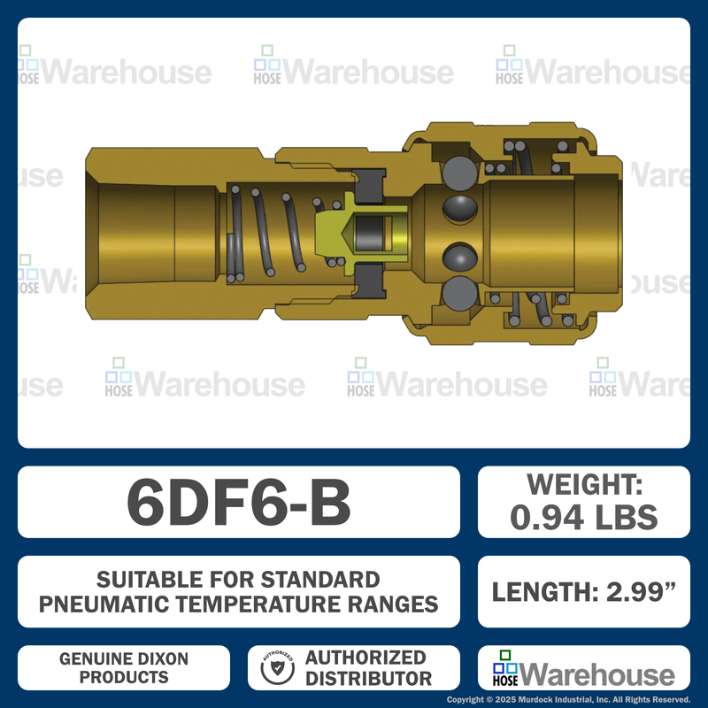 6DF6-B by Dixon Valve | Pneumatic Quick Disconnect Coupling | D-Series | 3/4" Female NPTF x 3/4" Automatic Industrial Interchange | Socket | Nitrile Seal | Brass