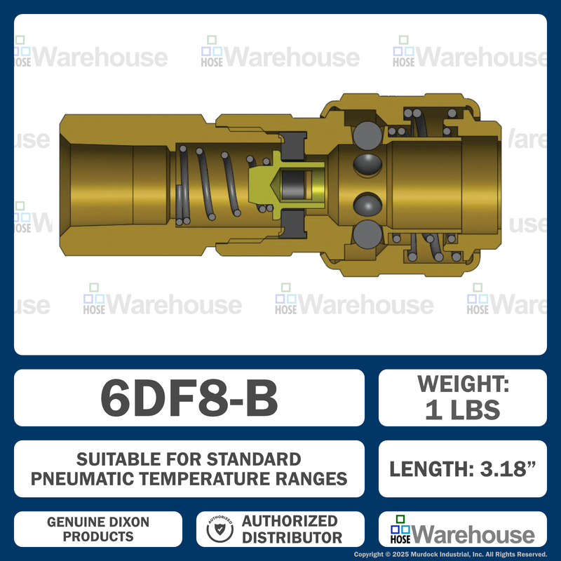 6DF8-B by Dixon Valve | Pneumatic Quick Disconnect Coupling | D-Series | 1" Female NPTF x 3/4" Automatic Industrial Interchange | Socket | Nitrile Seal | Brass