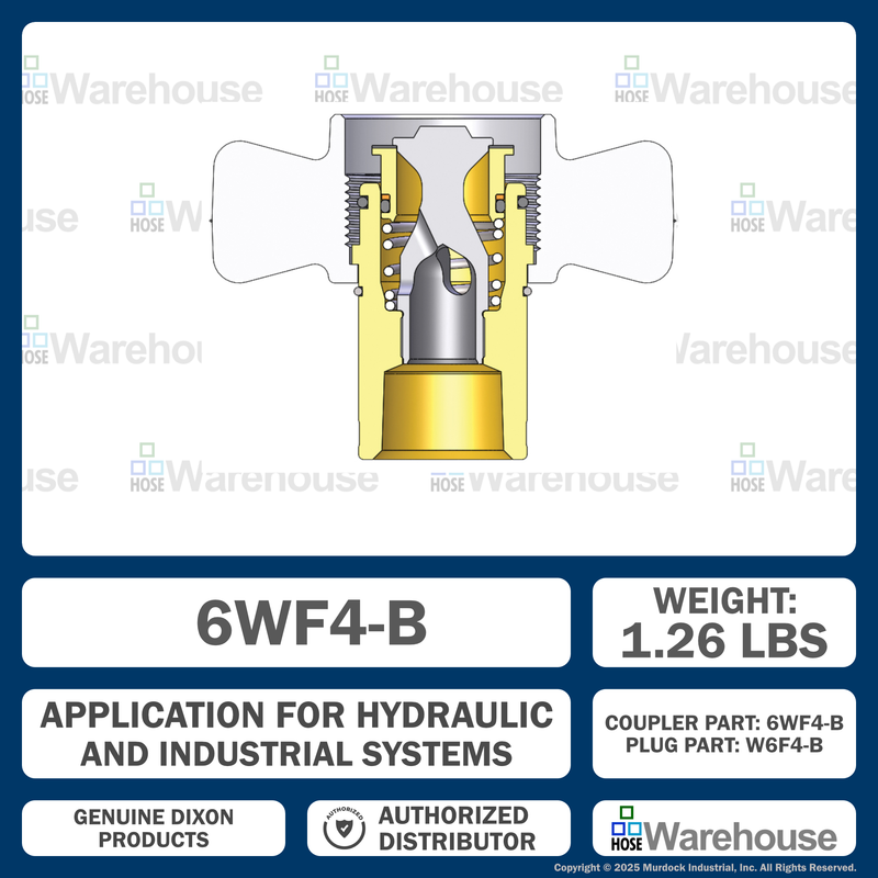 6WF4-B by Dixon Valve | Hydraulic Quick Disconnect Coupling | W-Series | 1/2" Female NPTF x 3/4" Wingstyle Interchange | Socket | Nitrile Seal | Brass