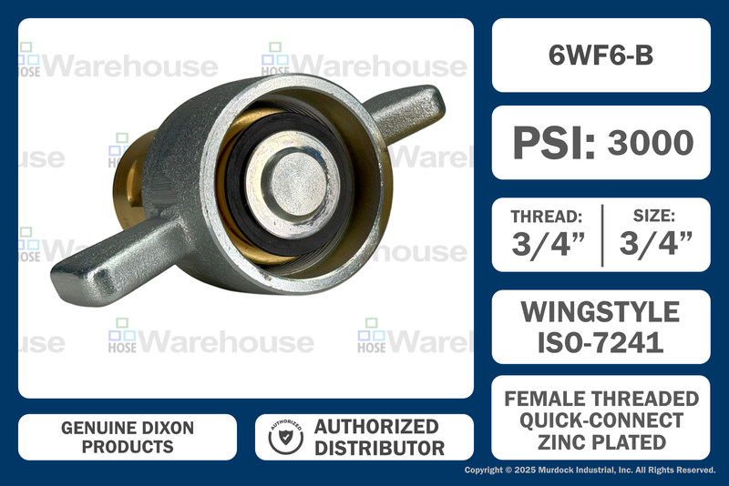 6WF6-B by Dixon Valve | Hydraulic Quick Disconnect Coupling | W-Series | 3/4" Female NPTF x 3/4" Wingstyle Interchange | Socket | Nitrile Seal | Brass