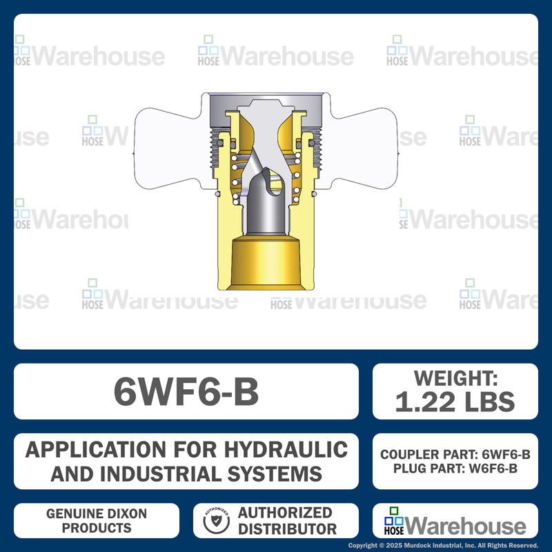 6WF6-B by Dixon Valve | Hydraulic Quick Disconnect Coupling | W-Series | 3/4" Female NPTF x 3/4" Wingstyle Interchange | Socket | Nitrile Seal | Brass