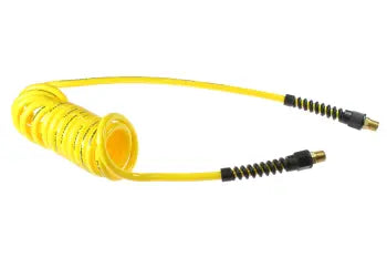 PU38-20-Y by Coilhose | Flexcoil Air Hose | 3/8" Hose ID x 9/16" Hose OD | 3/8" Male NPT Rigid Strain Relief Fittings | Yellow | Polyurethane | 20ft