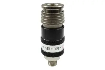 581USE by Coilhose | 2-in-1 Automatic Safety Exhaust Coupler | 3/8" Body | 3/8" Male NPT Thread | Straight | Chrome Plated Steel