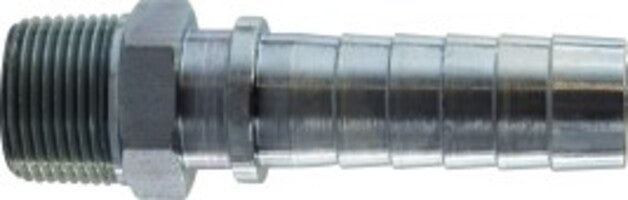 HNC-06-06-SP by Midland | Ground Joint Coupling | Male Pipe Stem (Hex Nipple) | 3/8" Hose Barb x 3/8" Male NPT | Straight | Steel