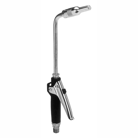 7498 by Alemite | Non-Metered Oil Control Valve | Material Inlet: 1/2" Female NPTF | Extension: Rigid | Non-Drip Tip: Automatic | Max PSI: 1500 PSI | Min PSI: 60 PSI | 90° Elbow