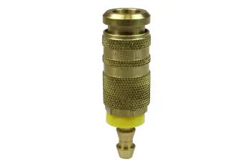 15C90B6L by Coilhose | CoilFlow™ Automatic Industrial & Acme Interchange | Six Ball Combo Coupler | 1/4" Body Size | 3/8" Lock-on Hose Barb | Straight | Brass (Type 15)