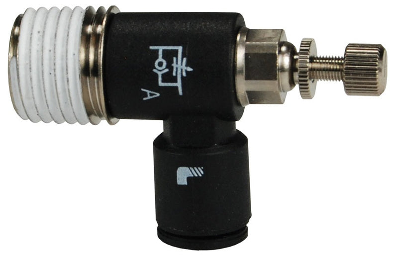 76605620 by Dixon Valve | Legris Push-to Connect Flow Control Valve | Miniature Exhaust | 1/4" Tube OD x 10-32 Male UNF | Nylon