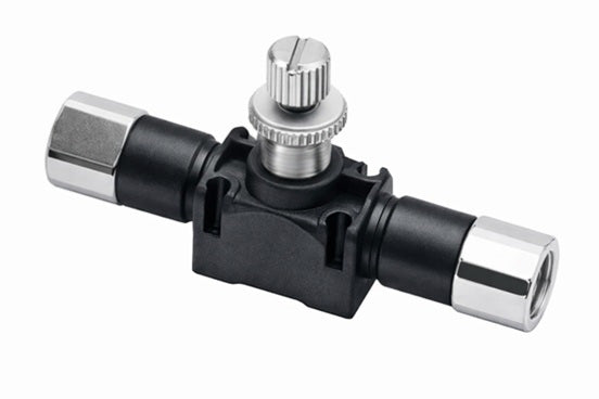 7775 11 11 by Parker | Legris Threaded In-Line Flow Control | 1/8" Female NPT Thread x 1/8" Female NPT Thread | 13 mm Hex | 2.70" Length | Straight | Nylon | Pack of 5