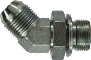 7802-06-04 by Midland | Hydraulic JIC to BSPP Male | 3/8" Male JIC 37° Flare x 1/4" Male BSPP | 45° Elbow | Steel