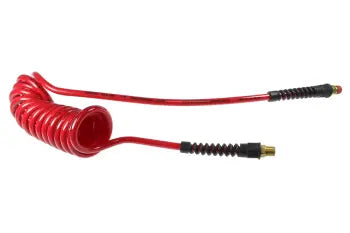 PU38-20A-R by Coilhose | Flexcoil Air Hose | 3/8" Hose ID x 9/16" Hose OD | 3/8" Male NPT Rigid & Swivel Strain Relief Fittings | Red | Polyurethane | 20ft