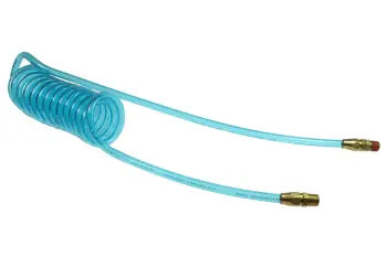 PR38-204-T by Coilhose | Flexcoil Air Hose | 3/8" Hose ID x 9/16" Hose OD | 1/4" Male NPT Reusable Rigid Fittings | Transparent Blue | Polyurethane | 20ft