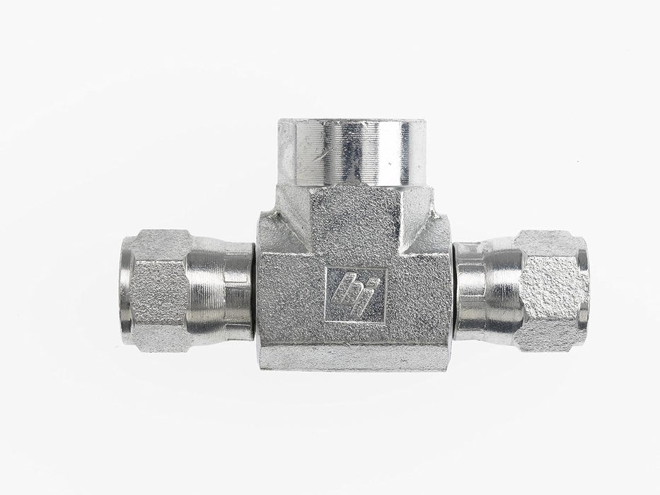 6605-04-04-04-FG by Brennan Inc. | -04 Female JIC Swivel x -04 Female JIC Swivel x -04 Female Pipe | Tee | Forged Steel