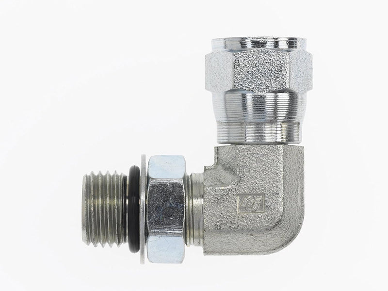 6809-20-20-NWO-SS by Brennan Inc. | -20 Male Adjustable O-Ring Boss x -20 Female JIC Swivel | 90° Elbow | Stainless Steel