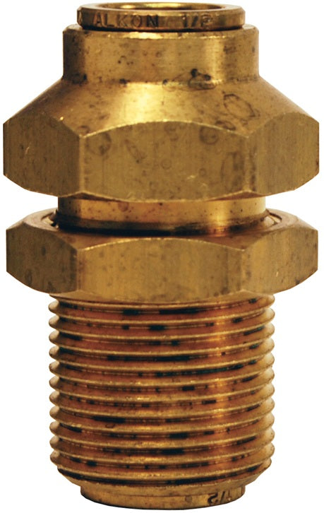 828 by Dixon Valve | Push-In Fitting | Bulkhead Union | 1/4" Tube OD x 1/2"-20 Male NPT | Forged Brass